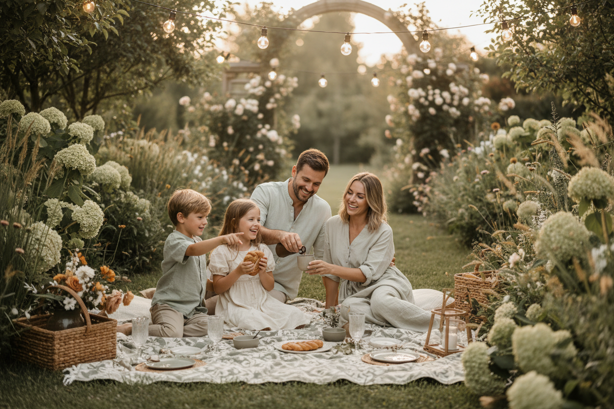 Famille en nature vert sauge